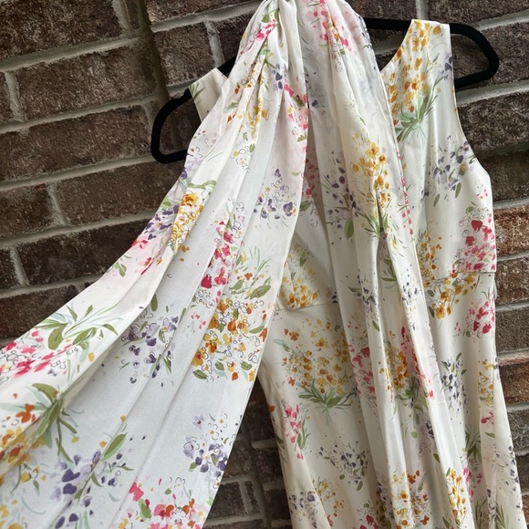 Kay Unger 100% Silk Floral Sleeveless Dress Size 12 with matching scarf - Picture 10 of 13